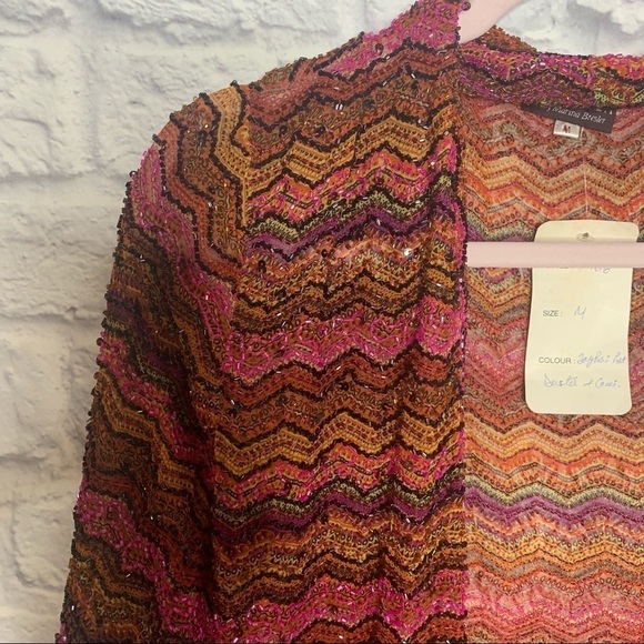 Marina Multicolored Zig Zag Fully Beaded Duster NWT - Picture 7 of 16